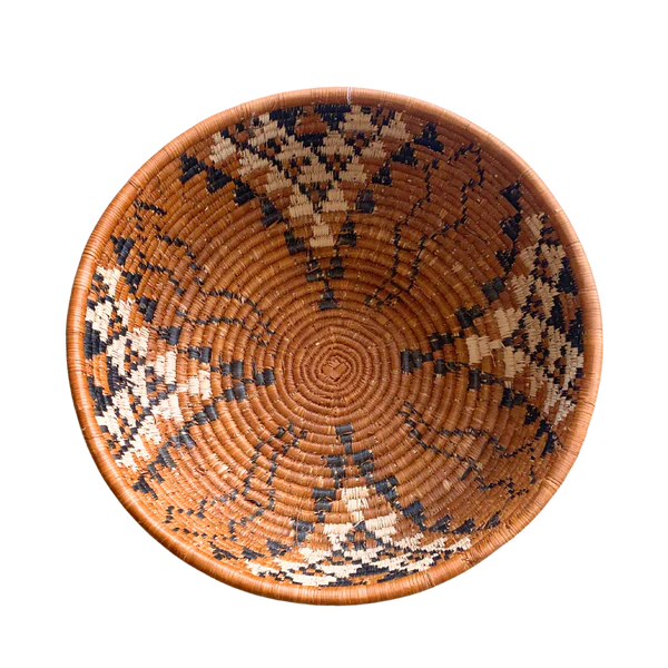 LARGE HAND WOVEN ZULU REED BOWL (DIAMOND CREAM, BROWN & BLACK)