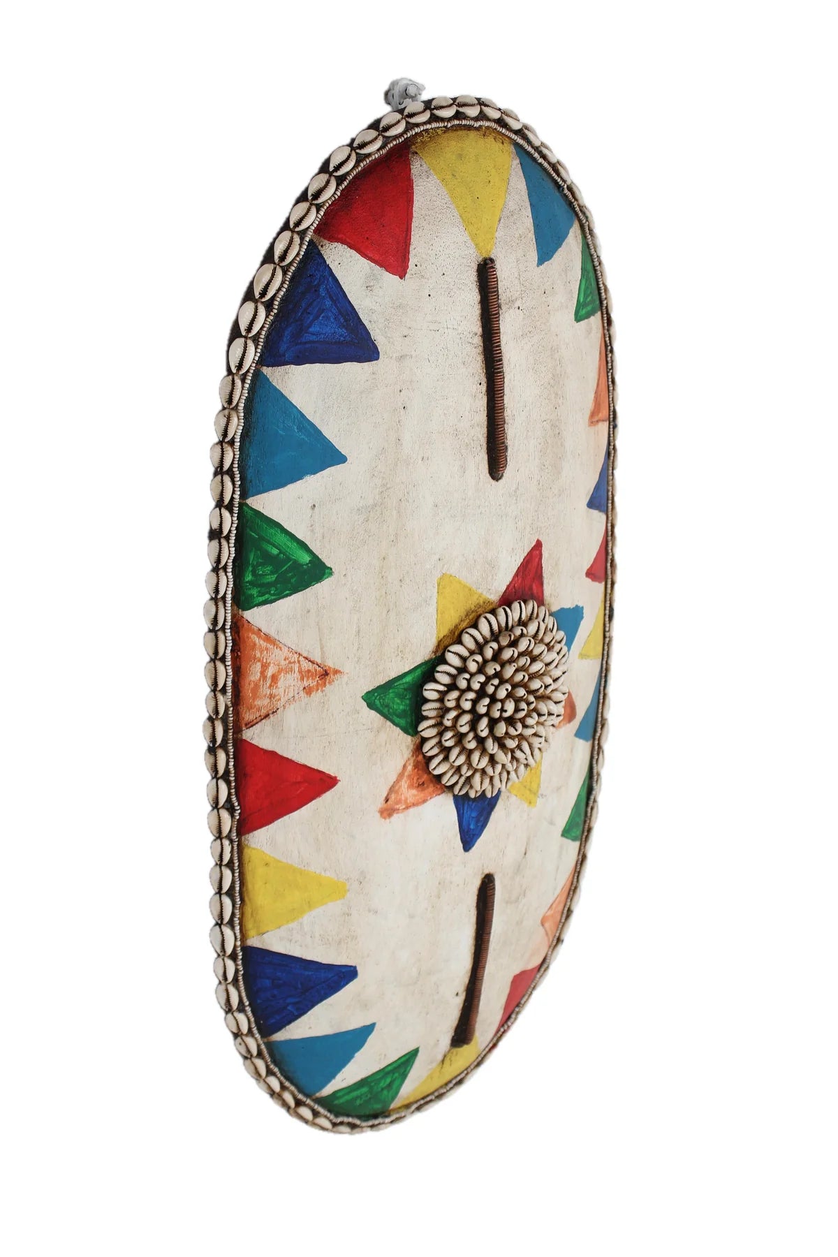 Tikar Tribe Long Wooden Shield with Cowrie Shells ~22.0" Tall