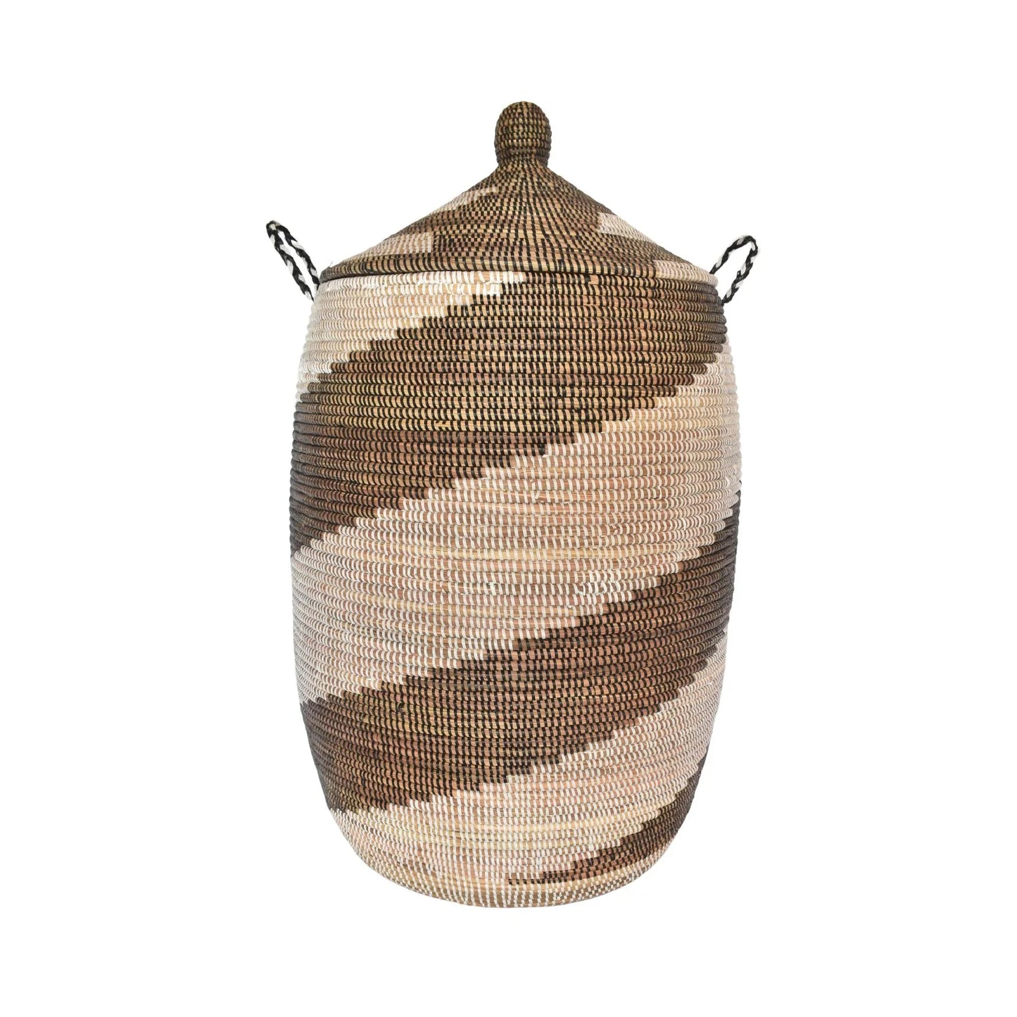 Black & White Woven Basket with Lid