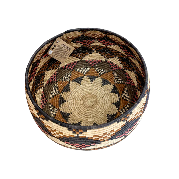 LARGE HAND WOVEN WEAVED BOWL (PINK & BLACK CHECKERED)