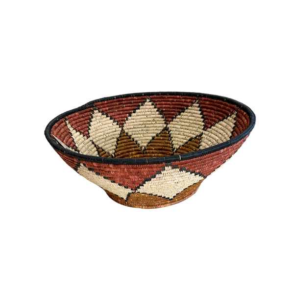 LARGE HAND WOVEN BOWL (DIAMOND RED; BROWN & CREAM)