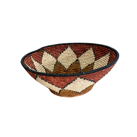 LARGE HAND WOVEN BOWL (DIAMOND RED; BROWN & CREAM)