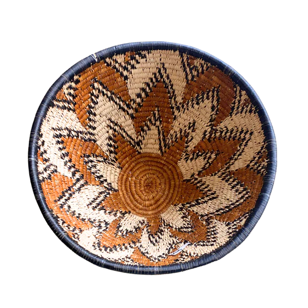 LARGE HAND WOVEN BOWL (BROWN, CREAM & BLACK ZIG ZAG)