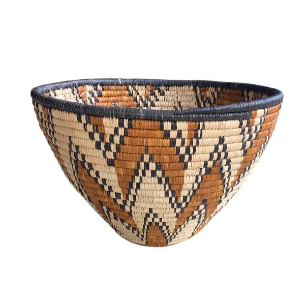 LARGE HAND WOVEN BOWL (BROWN, CREAM & BLACK ZIG ZAG)