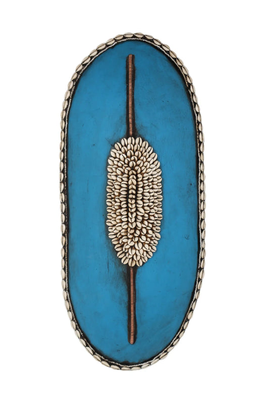 Tikar Tribe Long Wooden Shield with Cowrie Shells