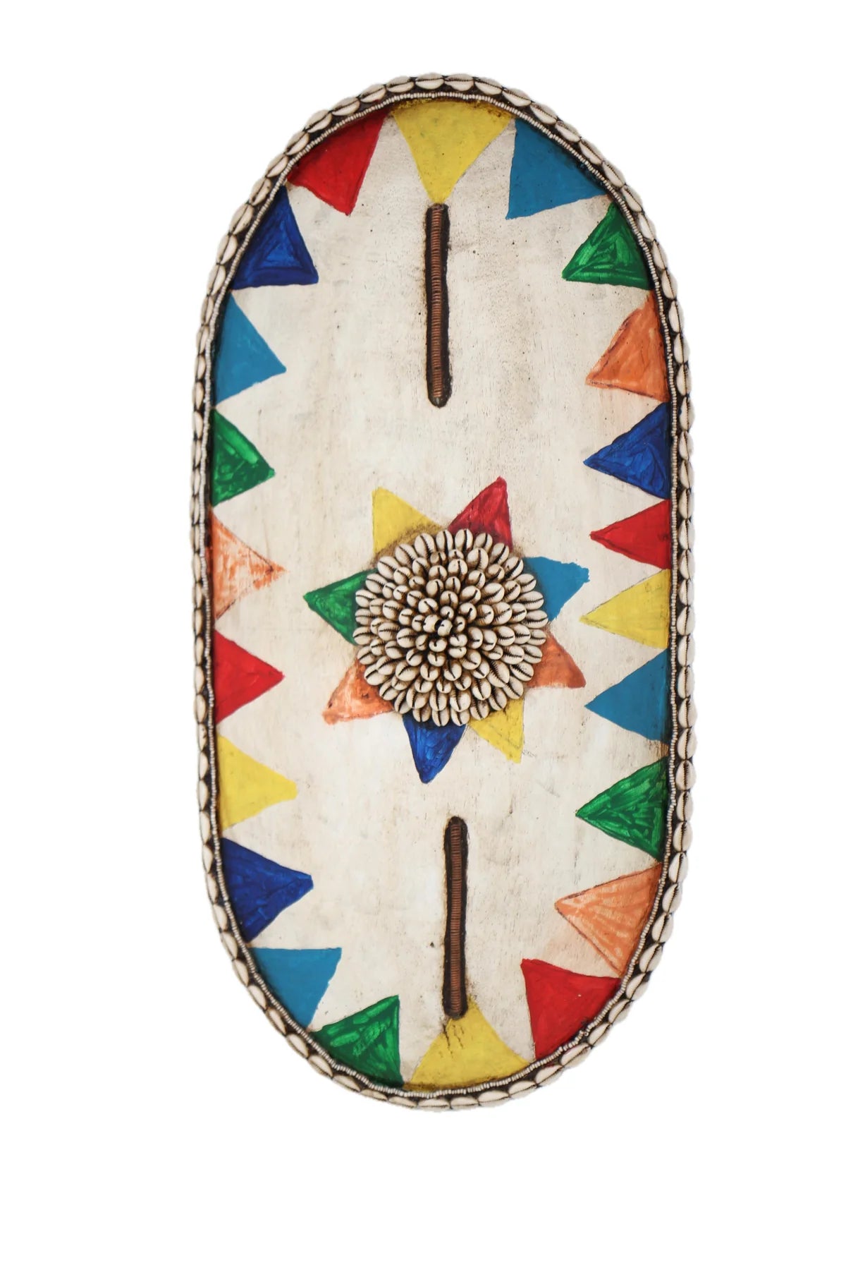 Tikar Tribe Long Wooden Shield with Cowrie Shells ~22.0" Tall