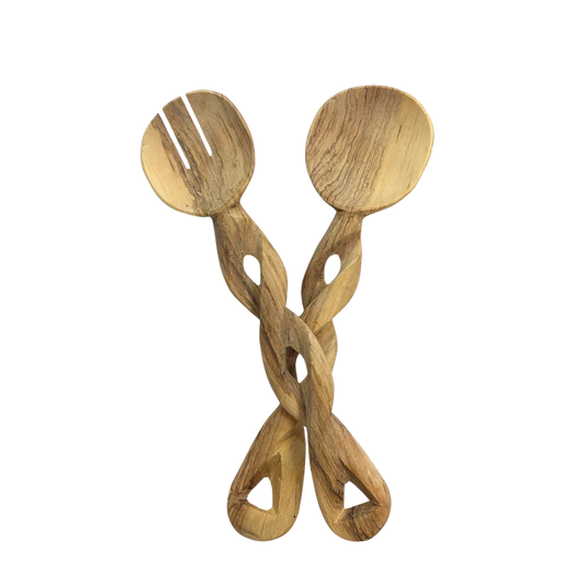 TWISTED WOODEN SALAD SERVERS