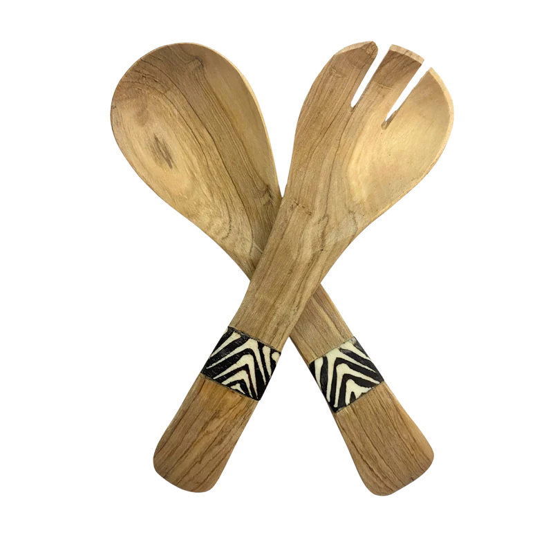 SMALL WOODEN SALAD SERVERS WITH BONE