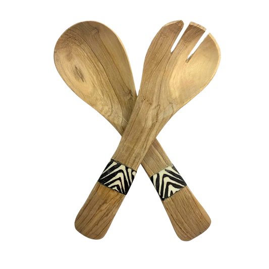 SMALL WOODEN SALAD SERVERS WITH BONE