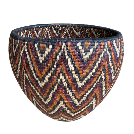 TALL HAND WOVEN ZIG-ZAG BOWL (BLACK, CREAM, RED & BROWN)