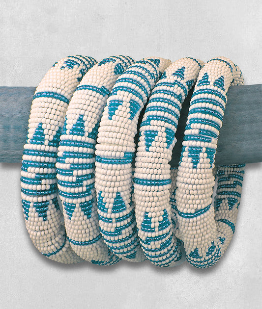 African Beaded Bangle Thick Rope Style Blue White