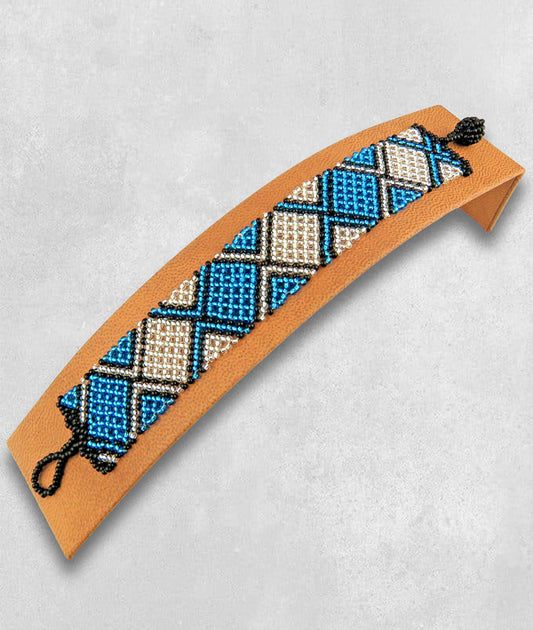 African Beaded Bracelets Flat Blue Silver Black