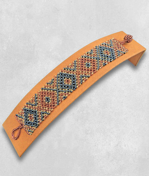 African Beaded Bracelets Flat Copper Metallic Grey White-Gold