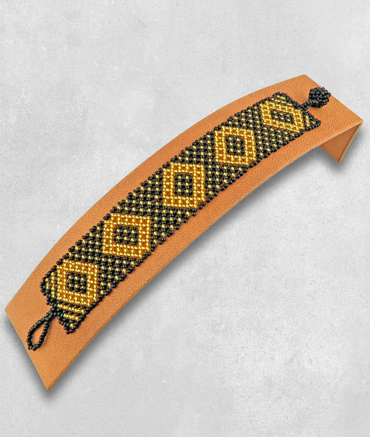 African Beaded Bracelets Flat Gold Black