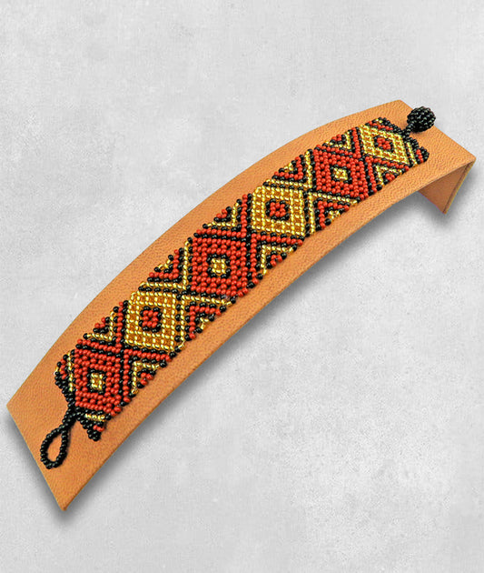 African Beaded Bracelets Flat Brown Gold Black