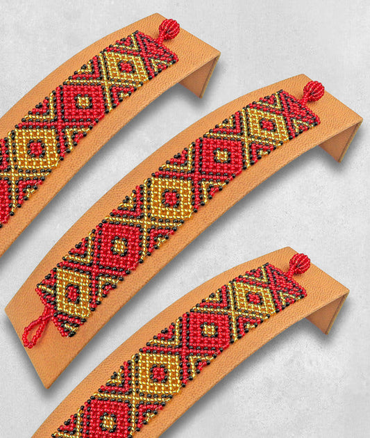 African Beaded Bracelets Flat Red Gold Black