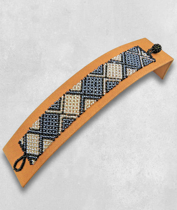 African Beaded Bracelets Flat Silver Metallic Grey Black