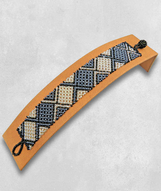 African Beaded Bracelets Flat Silver Metallic Grey Black