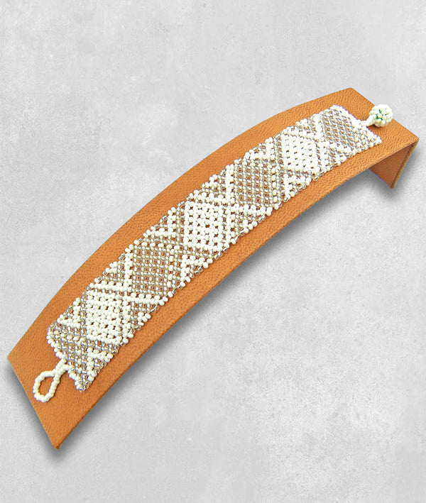 African Beaded Bracelets Flat Silver White