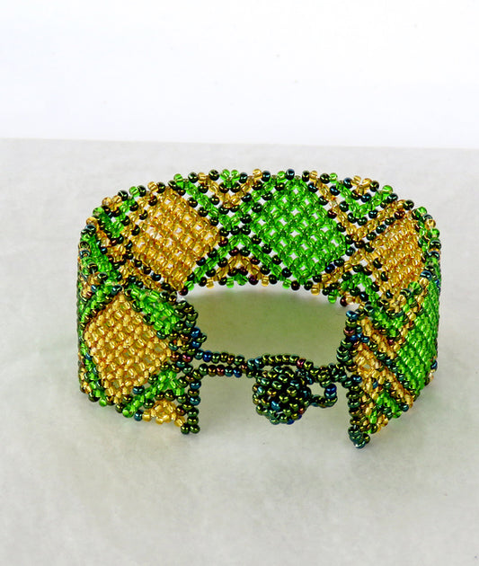 Beaded Bracelets Flat Green Gold Shimmer