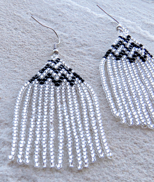 African Beaded Earrings Phinda Silver Black