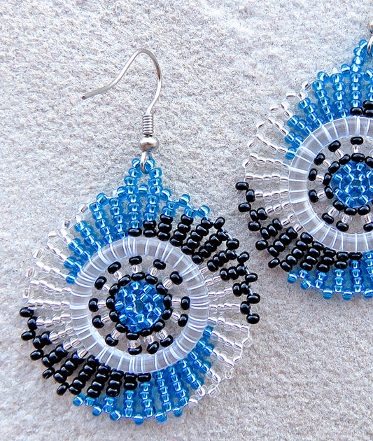 Circle Earrings Blue Black Silver