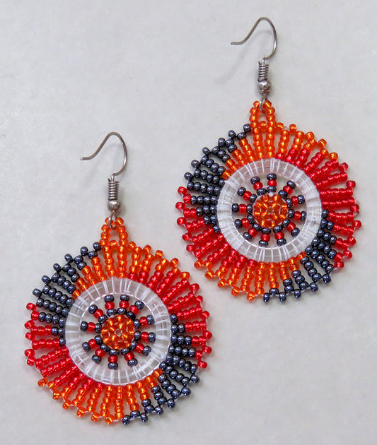 Circle Earrings Red Orange Metallic