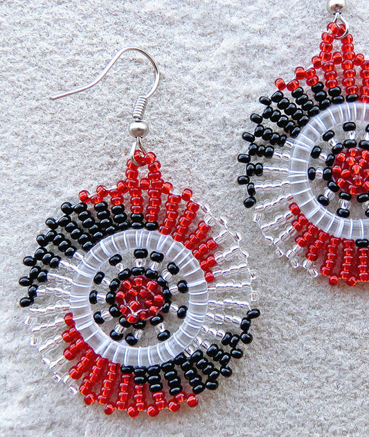 Circle Earrings Red Black Silver