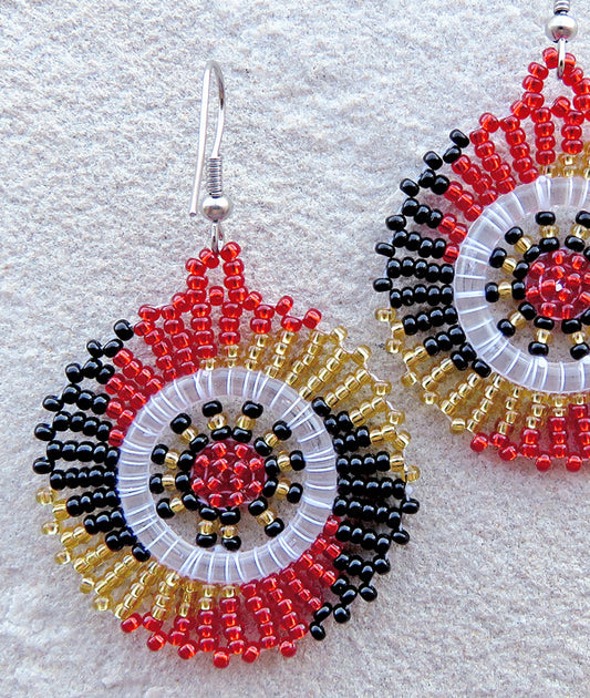 Circle Earrings Red Black Gold
