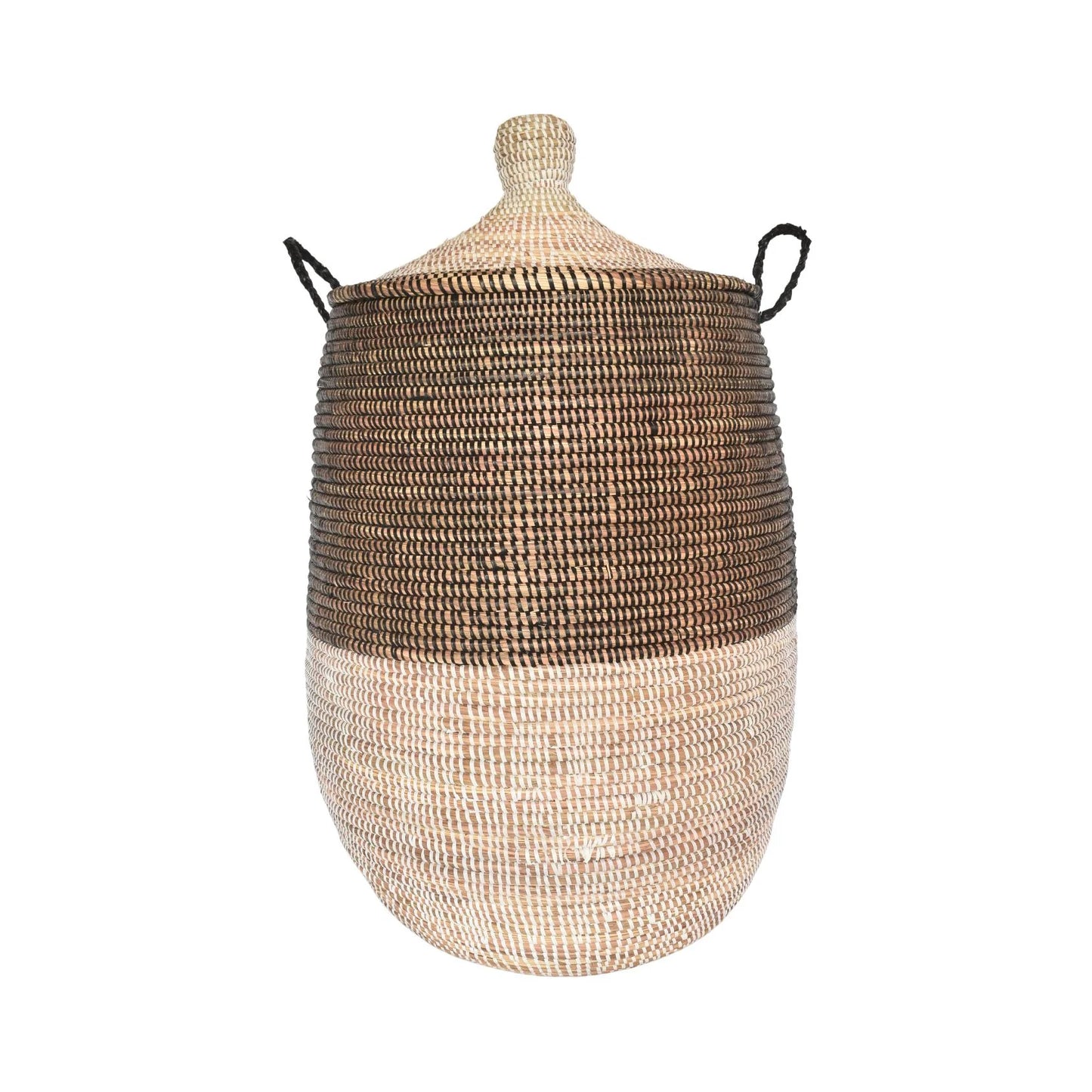 Black & White Woven Basket with Lid